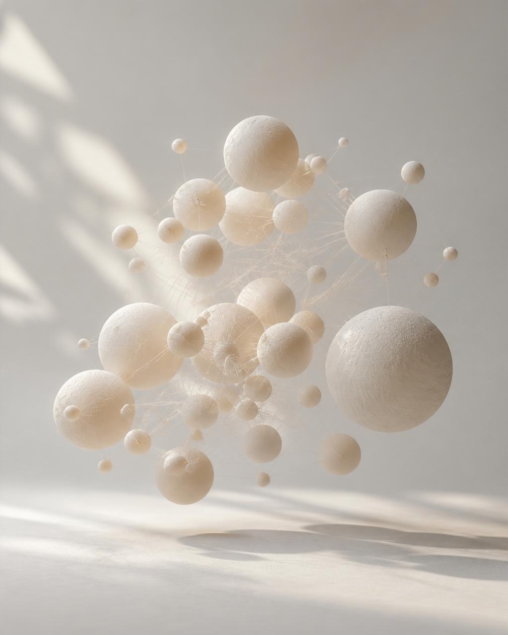 Floating spheres joined in a fine lattice