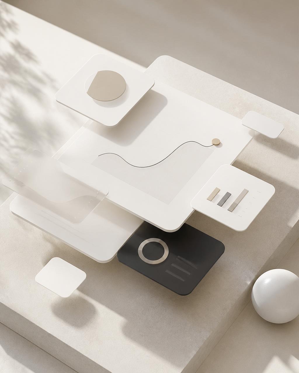 Layered abstract panels in soft relief